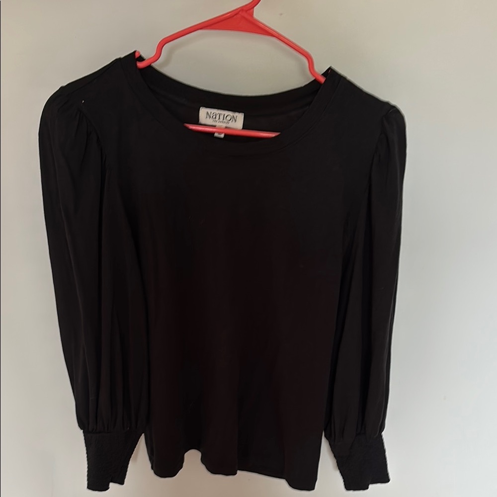Nation LTD Black Ribbed 3/4 Sleeve Fitted Blouse